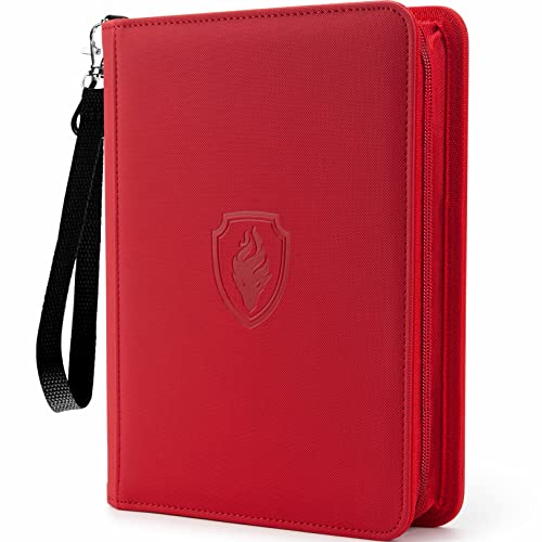 Image of Fabmaker Premium 4 Pocket Zip Card Binder, Trading Card Binder for 320 Cards, Portable PU Card Collection Binder, Collector Card Album Folder for Game & Sports Cards (Red)
