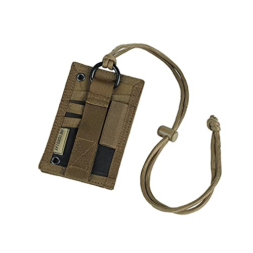 OneTigris Taktische Ausweishalter Abzeichenhalter Identifikation-Kartenhalter mit Umhängeband (Braun-500D Cordura Nylon)