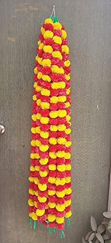 Amroha Crafts™ 10 Pcs Yellow-Red Marigold Garland for Indian/American Wedding Party Mantle Decoration, Faux Garlands for Diwali, House Warming Decoration, Spring Bush Floral for DIY Backdrops!
