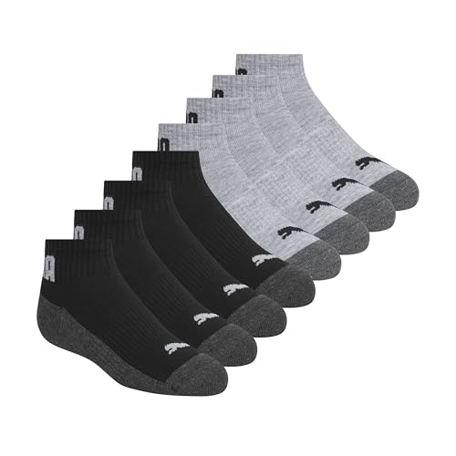 PUMA Boys' Quarter Crew Socks (8-Pack), Black Grey, 7-8.5 - image 1