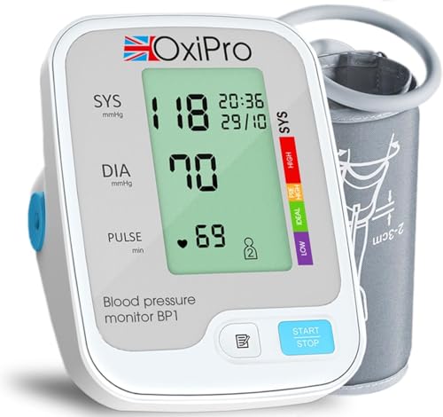 OxiPro BP1 Blood Pressure Monitors - CE Certified Blood Pressure Machine - BP Monitor for Home - Small to Large Cuff Blood Pressure Monitor - Certified Medical Device