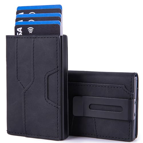 Mens slim Wallet RFID Shielding metal wallet card wallet for Men, Minimalist Wallet For Men Includes Cash clip (Black)
