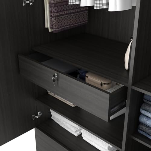 Image of Spacewood Linden Wardrobe | 3 Year Warranty | Almirah, Cupboard, Almari, 4 Door Wardrobe, 4 Drawer (2 Lock Drawer) and 2 Hanging Space & 1 Internal Locker |Engineered Wood| Natural Wenge