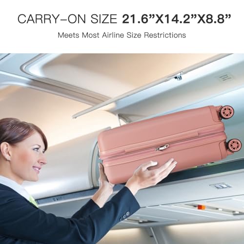 Image of Kono Carry On Luggage 22x14x9 Airline Approved, 20 Inch Expandable Suitcase | Lightweight Luggage with Quiet Spinner Wheels & TSA Lock, PC+ABS Hard Shell Suitcase for 1-3 Days Travel, Nude /Rose Gold