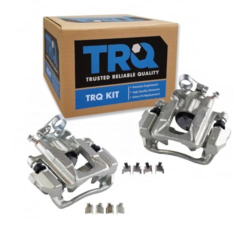 Image of TRQ Rear Brake Caliper Set Zinc Coated Hardware Brackets Compatible with 2011-2018 Ford Explorer 2010-2012 Flex 2013-2018 Taurus 2010-2013 Lincoln MKT