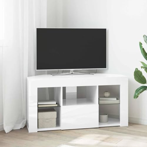 Générique Meuble TV LED d'angle Blanc Brillant 104 x 40 x 50 cm,Meubles,Meubles TV,Blanc,23.44 KG,889799