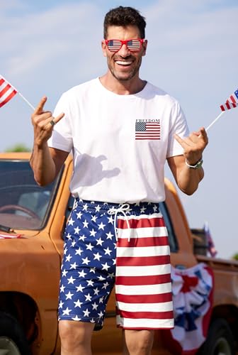 Arvilhill Men American Flag Shorts Patriotic Stars Stripes SweatShorts with Elastic Waistband (S-3XL)3