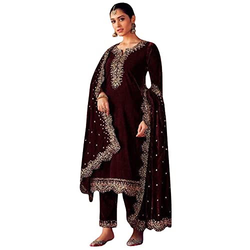 JIVRAJ FASHION Salwar Kameez Anzug Kleid Shalwar Kameez Ramaiya Marmelade Seide Diamant Arbeit Dupatta Chinon Stil Hose Palazzo Ready to Wear Genäht (Wahl 3, XS UK 8 Büste 36 Taille 32 Hüften 38) Cover