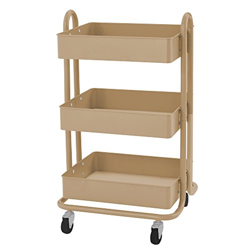 ECR4Kids Carrito de herramientas con ruedas de metal de 3 niveles, organizador de almacenamiento móvil resistente, arena