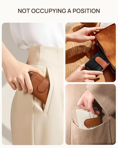 Small Bifold Genuine Leather Wallet for Women RFID Blocking with Zipper Coin Pocket (Black Brown)2