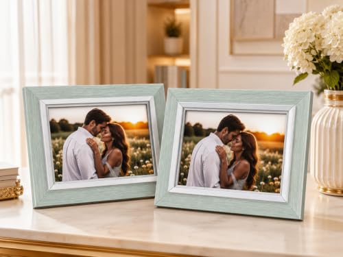 Image of 4x6 Inch Photo Frame Set of 2 - Acrylic Front Table Top Photo Frames with Stand, Dual Orientation Portrait & Landscape Display for Home Office Decor (sage green)