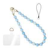 Handmade Beaded Charm Cell Phone Camera Lanyard, Wrist Strap with Natural Gemstone Beads,Phone Chain String, Keychain Decor for Wallet (Blue White Jade)