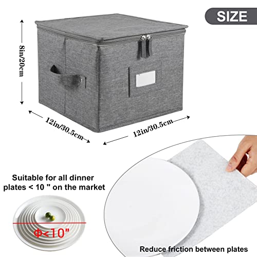 Popoly China Storage Containers Inside 12" W X 8" H, Dinnerware Storage Box For Dishes Plate Storage With 24 Felt Dividers, Hold 24 Plates, Hard Shell And Stackable (2 Pack Grey) #TOP3