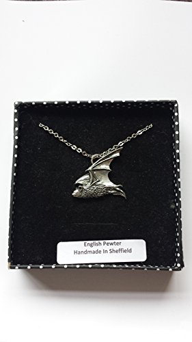Collier femme pipistrelle en étain anglais pendentif 3D plaqué platine 45cm