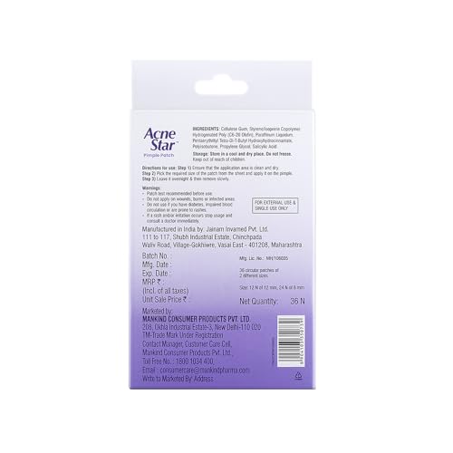 Image of Acnestar Anti-Acne Pimple Patch | Hydrocolloid | Clears Pimples | Invisible Spot Cover | 36 Patches | SLS & Paraben Free