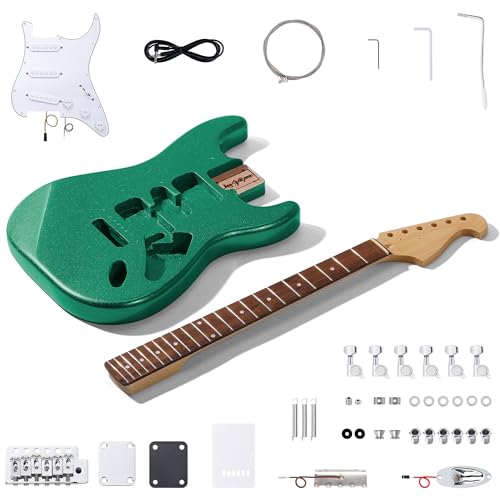 Leo Jaymz DIY ST Style Electric Guitar Kits,Spray-painted Mahogany Body,Laurel Wood Fingerboard and Maple Neck, including all Components (ST-Metallic Green)