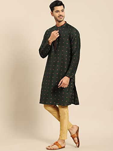 Image of KISAH Men's Kurta - Solid Silk Traditional Outfit for Men - Festive & Wedding Ethnic Wear - Elegant & Comfortable Green