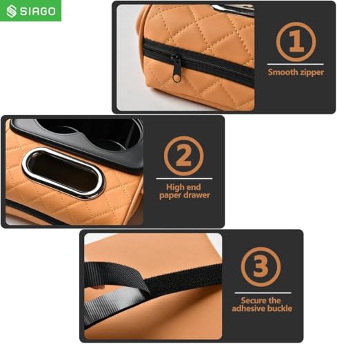 Image of SIAGO SIA399 Premium Car Armrest Cover | 5-in-1 Center Console Organizer with Cup Holder, Phone Slot, & Storage Bags | Anti-Slip PU Leather Cushion for Sedans & SUVs (Tan)