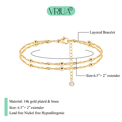 VRIUA Dainty Gold Bracelets for Women, 14K Gold Plated Layered Bracelet Simple Sparkle Twisted Chain Bracelets Adjustable Diamond Bracelets Set Gold Jewelry for Women4