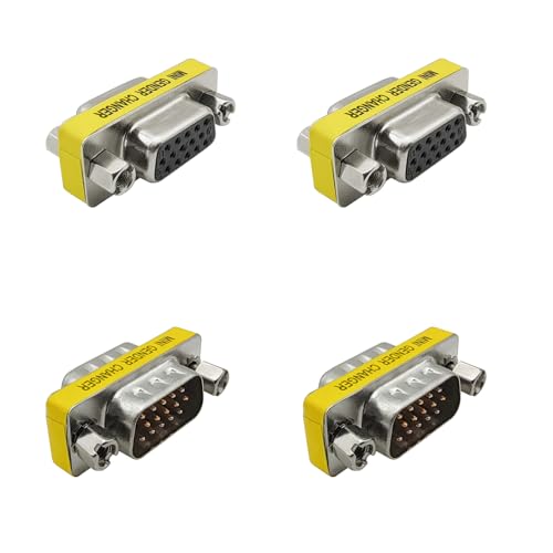 iYueMps 4Pack VGA Gender Changer, HD15 VGA SVGA 15Pin Male to Male & Female to Famale Mini Coupler Adapter (Male + Female)