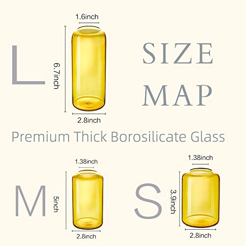 Image of ZENS Glass Bud Vase Set of 3, Hand Blown Small Amber Bud Vases for Flower Decorative, Modern Cylinder Clear Glass Vase for Wedding,Living Room Home Decor