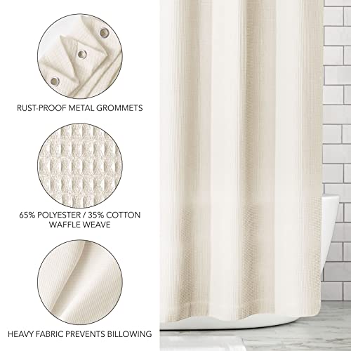 Mdesign Waffle Knit Shower Curtain - Long Cotton Blend Bathroom Shower Curtain - Spa Quality, Luxury, Solid Color Cloth Shower Curtains For Bathroom - Hyde Collection, 72" X 72" - Sand/Khaki #TOP5