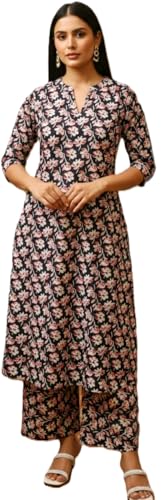 Image of Women's Cotton A-Line Kurta Palazzo Set | Printed Ethnic Co-Ord Set for Office Wear & Festive Look | Comfortable Breathable Fabric Kurti Pant Set for Women