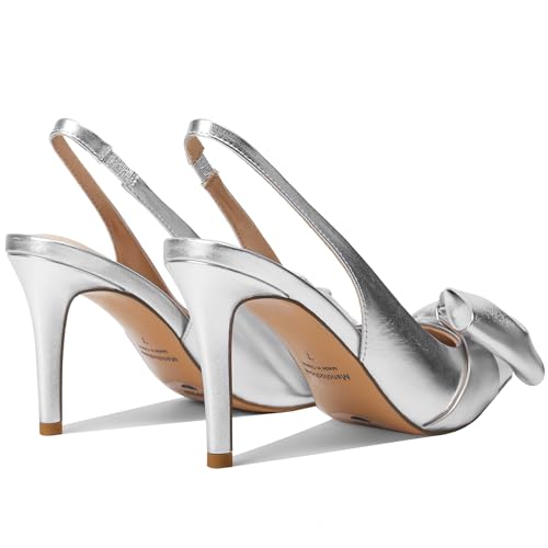 Women's Slingback Heels with Bow Pointed Toe Pumps with Elasticated Strap 3.3" High Heels for Evening Dress Shoes4