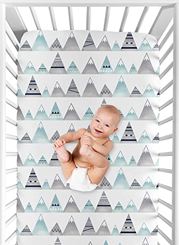 Image of Navy Blue, Aqua and Grey Aztec Baby or Toddler Fitted Crib Sheet for Mountains Collection by Sweet Jojo Designs