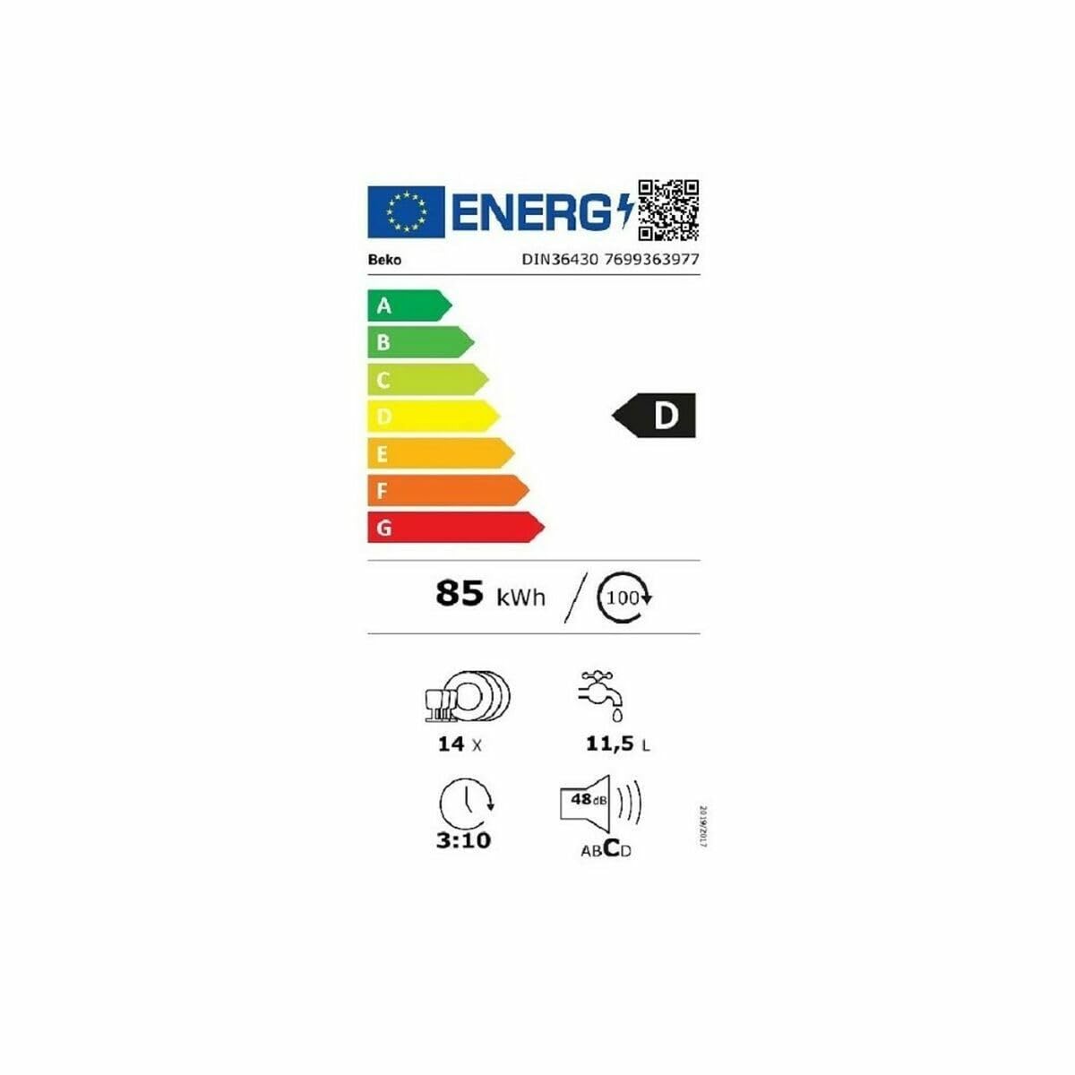 Beko DIN36430 lavavajilla Totalmente integrado 14 cubertería D
