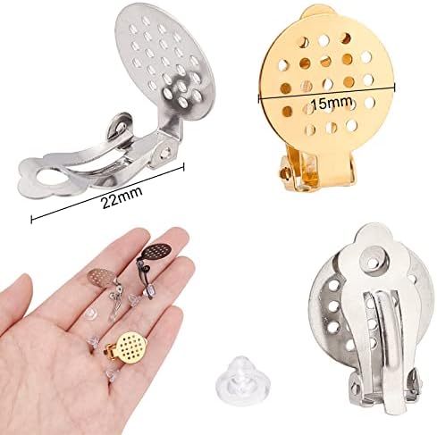 UNICRAFTALE 30pcs 3 Colors Flat Round Tray Clip-on Earring Findings 304 Stainless Steel Clip-on Components Non-Pierced Ear Hoops with Rubber for Earring Jewelry Making 22x15x8mm