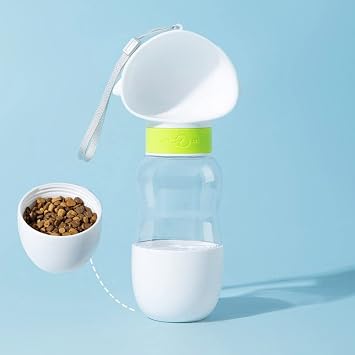 Pet Portable Water Dispenser Walk Your Dog Water Bottle Cat Out Water Cup Pet Feeder,1pce 350+200 ml, Green