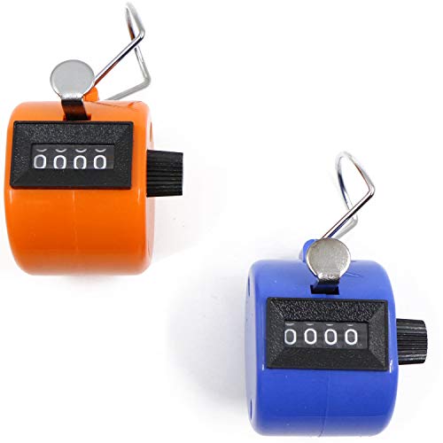 Contador Manual de 4 Digitos Contadores Mecánicos de Clic, Contador de Click,Para Deportes, Entrenamiento/Escuela/Evento, Sin Pilas Color Naranja y Azul, 4,3 x 4,3 x 5,2 cm, 29 g.
