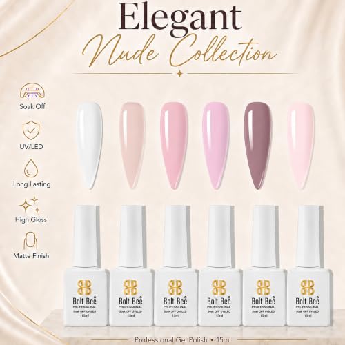 Image of Bolt Bee Gel Polish Kit Gel Polish Set,6 Colors Light Soft Sakura White Nude Spring Soak Off Nail Art Design Manicure Kit at Home (17)