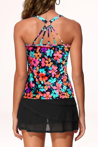 Image of Yonique Two Piece Tankini Swimsuits for Women with Shorts Tummy Control Bathing Suits Athletic Swimwear