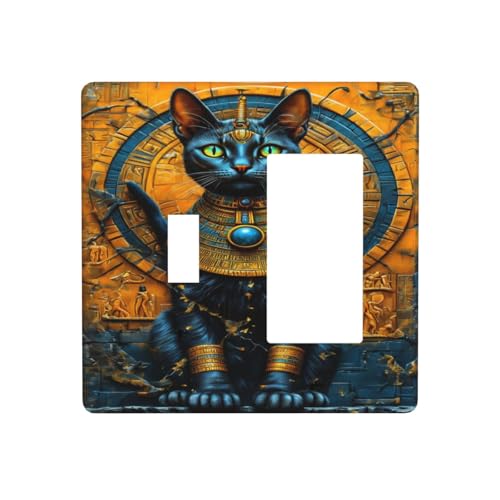 Decorative Outlet Covers Egyptian Black Cat Vintage Gold Decorated 2 Gang 1 Gang Wall Plate Cover Single Toggle Rocker Combo Light Switch Cover Plate Face Plate for Home Decor