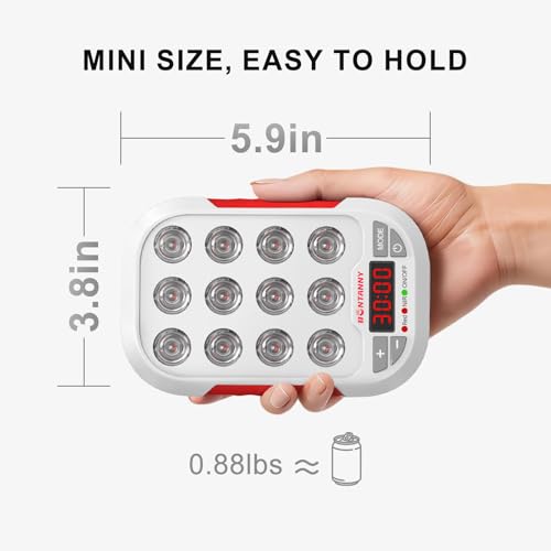 Image of BONTANNY Portable Red Light Therapy, 630 /660 /810 /830 /850nm 5 Wavelengths Mini Handheld Red Near Infrared Light, 12 Triple Chip Clinical Grade LEDs, Rechargeable, Travel Case, Timer, for Body, BO-60