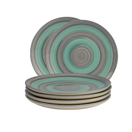 Image of Ceramic Plate Set,10 inches - Set of 6 Large Size Dinner Plate for Snacks, Appetizers etc. Handmade Stoneware Dinner Plate (Blue) (Seagreen-Grey)