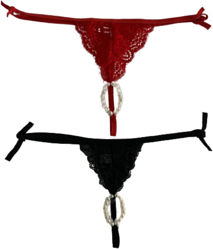 Kit 2 Calcinha Tailandesa Rendada Sexy Fantasy Com Estimulador Detalhes Em Pérolas Massageadoras