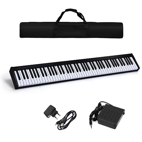 COSTWAY Tastiera Musicale 88 Tasti, Pianoforte Digitale Portatile con Custodia, Pianola con 128 Ritmi e Toni, Pedale Sustain, MIDI, USB e Funzione di APP Bluetooth (Nero)