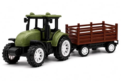 Image of Friction Powered Tractor Trolley Toy for Kids | Farm Tractor Toy with Trailer for Boys & Girls | Push & Go Tractor Vehicle Toy | BIS Certified | NeoKiddo (Dark Green)