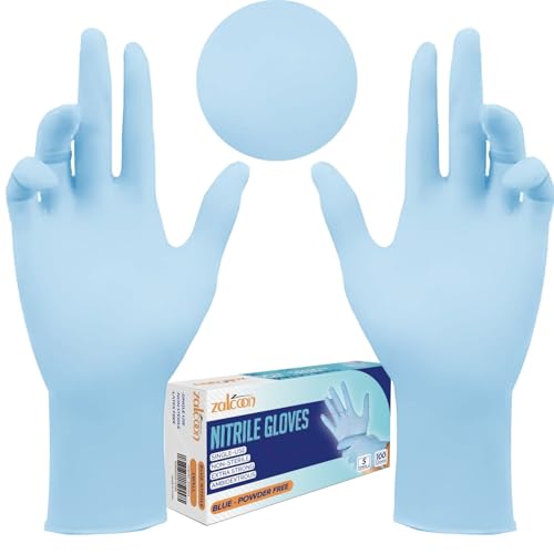 ZALCOON Disposable Gloves Nitrile Exam Gloves Blue Powder-Free Non-Sterile Food Safe Cleaning Gloves Medium (1 Pack x 100)