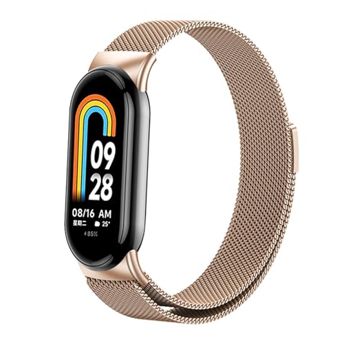Bracelet Xiaomi Mi Band 8 en acier inoxydable milanais or rose pour montre connectée NFC
