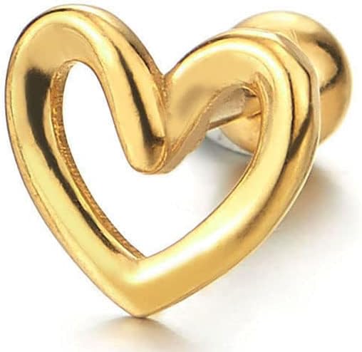 Womens Stainless Steel Gold Color Open Heart Stud Earrings, Screw Back, 2Pcs - Image 2