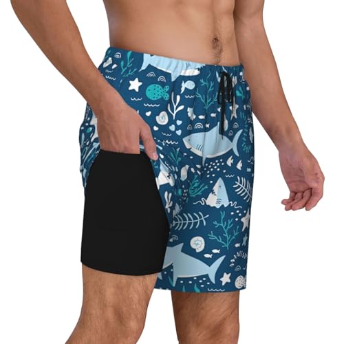 Cute Blue Fish Breathable Fit Trends Men's Swim Trunks Board Short with Waist Elastic Band Swimming Trunks3