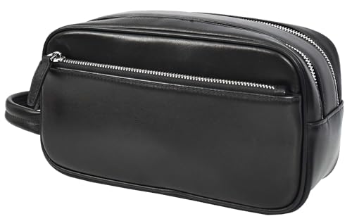 Trousse de toilette de voyage en cuir véritable Noir pratique pour vos week-ends