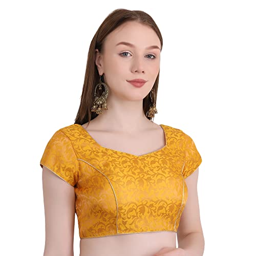 Image of Women's Short Sleeve Brocade (Chanderi) Readymade Stitched Saree Blouse Ready to Wear Half Sleeves Ladies Blouse