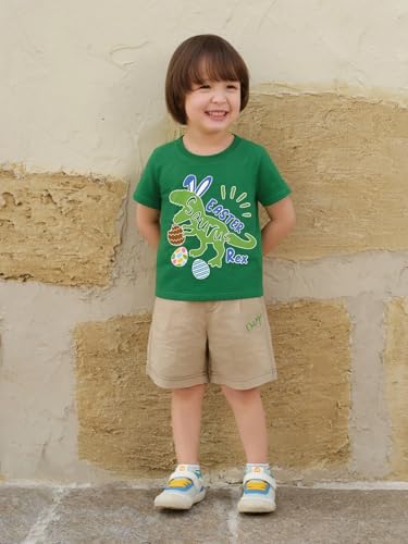 Image of Toddler Boys Easter Shirt Short Sleeve Kids Digger Eggs Hunt T-Shirt Cotton Dinosaur Bunny Outfits Tee Top 2-7 Years