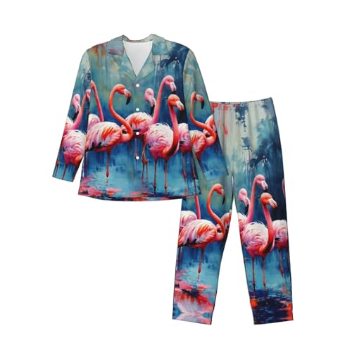 Pyjama homme manches longues imprimé flamants roses et vêtement détente doux
