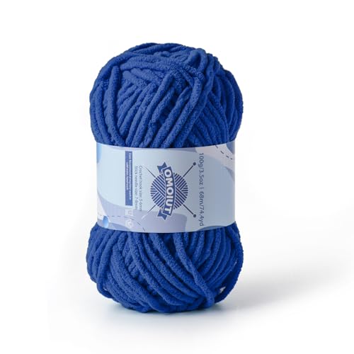 Image of Chunky Chenille Yarn for Crocheting, Baby Yarn for Crocheting Soft Blankets, Bulky Yarns for Crochet Amigurumi, 100g (74.3yds) Fluffy Velvet Yarns for Hand Knitting (Sapphire Blue)